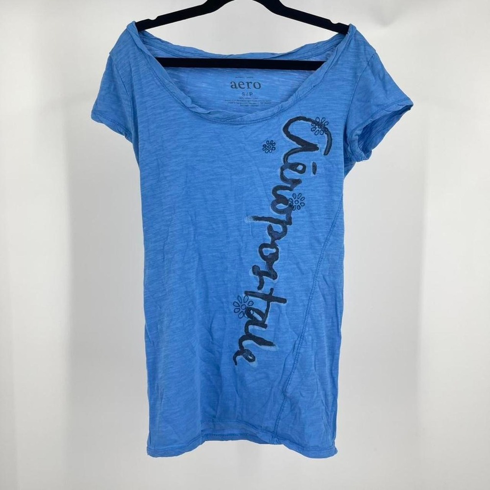 Y2K Aeropostale Graphic Tee Shirt Top Floral Scoop Neck Cotton Preppy Summer S